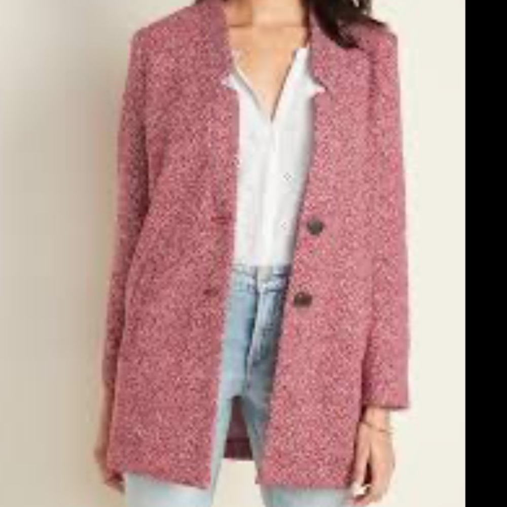 EUC Old Navy Soft Brushed Pink White Marled button front coat size small